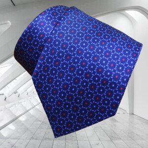 BRIONI Navy Blue Red Micro Polka Dots handmade Geometric Handmade Silk Neck Tie